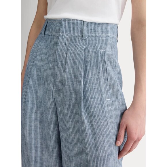 Everlane The Linen Way-High Drape Pant White/Blue Size 2 NWT - Picture 2 of 11